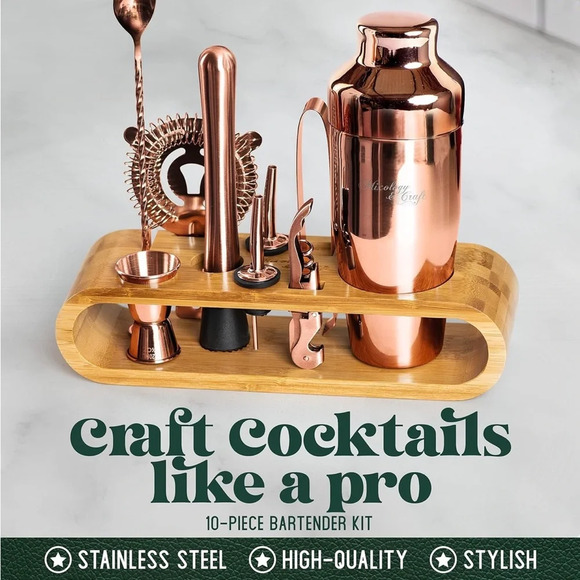 🆕 Mixology Bartender Kit: 10-Piece Bar Tool Set with Bamboo Stand (Copper) - Picture 2 of 10